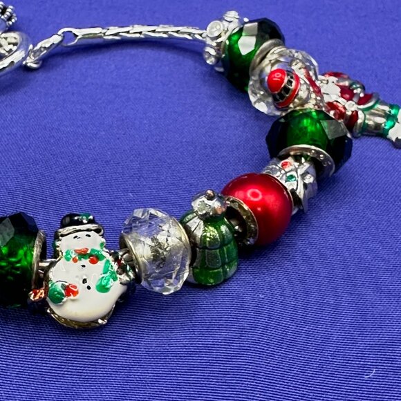 Pandora-Style Christmas Theme Charm Bracelet 14 Beads including 4 .925 Beads - Picture 3 of 15